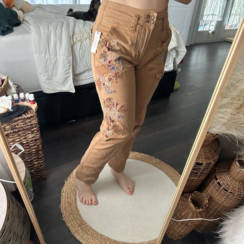 Anthropologie Women’s Terra Cotta 27 The Wanderer Embroidered Utility Pant NWT - Picture 3 of 8